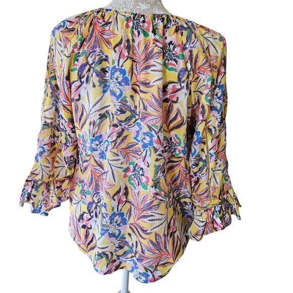 Hope & Harlow Boho Peasant Multi color Tropical Print Shirt Blouse - Picture 2 of 5
